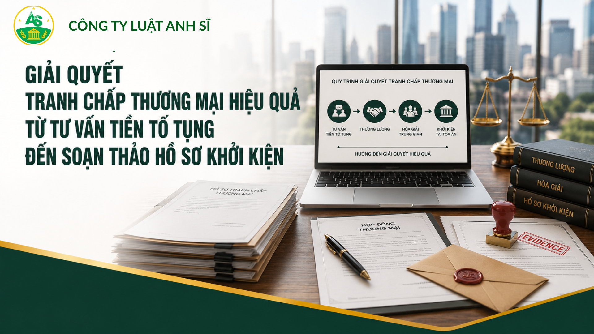 Luật sư đang tư vấn giải quyết tranh chấp thương mại và soạn thảo hồ sơ khởi kiện cho doanh nghiệp.