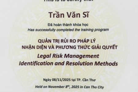 법률 리스크 관리 수료 증명서 – VCCI 메콩 지부 (2025년)